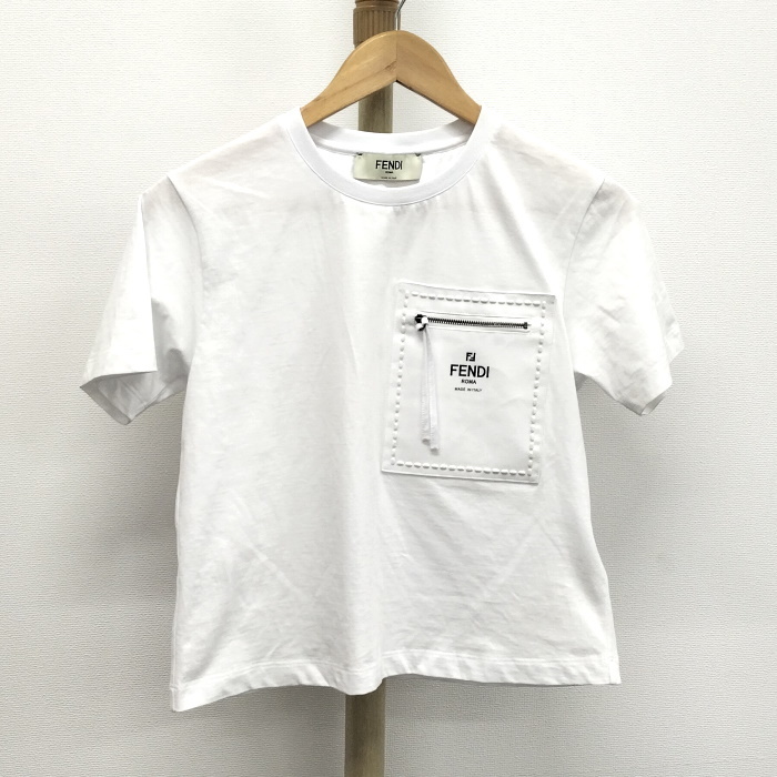 【中古】FENDI セレリア ロゴポケット付き Tシャツ コットン ポリエステル ホワイト 表記サイズXS FD7389_画像1