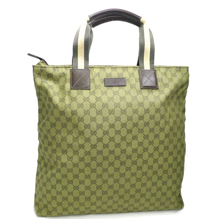 【中古】GUCCI トートバッグ ウェブ シェリーライン GGキャンバス レザー グリーン系 131233