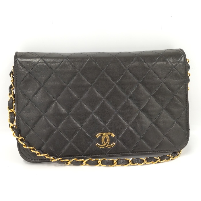 【中古】CHANEL チェーン ショルダーバッグ ココマーク レザー ブラック 4番台