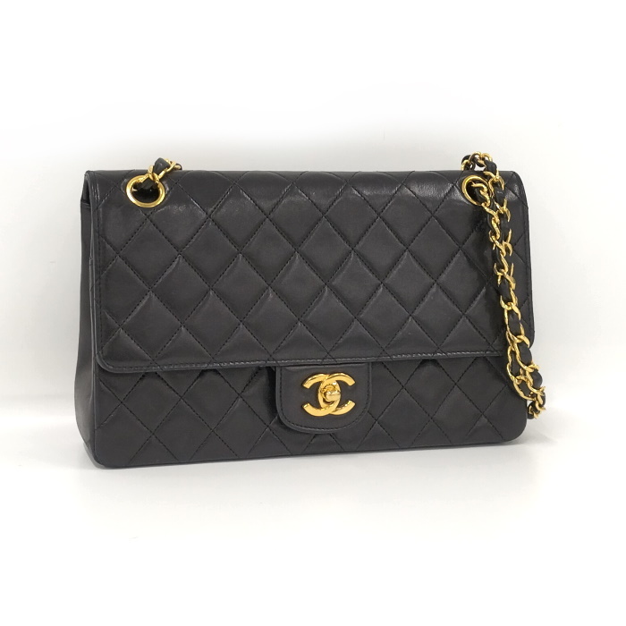 【中古】CHANEL マトラッセ25 チェーンショルダーバッグ ココマーク レザー ブラック A01112