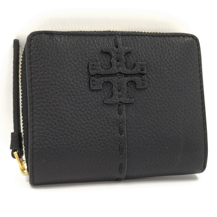 【中古】TORY BURCH 二つ折り財布 マックグロー レザー ブラック 64522_画像1