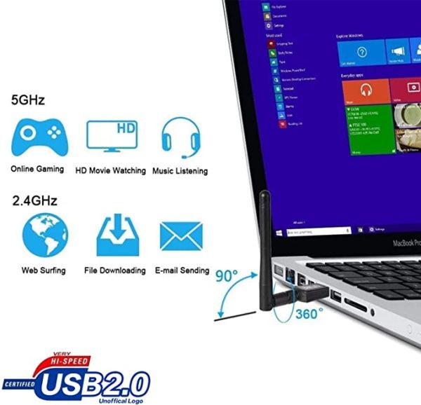 USB2.0 WIFI 600Mbs Wi-Fi 無線LAN アンテナ Windows10/8/7/Vista/Mac /XP5G/433+2.4G/150Mbps_画像6