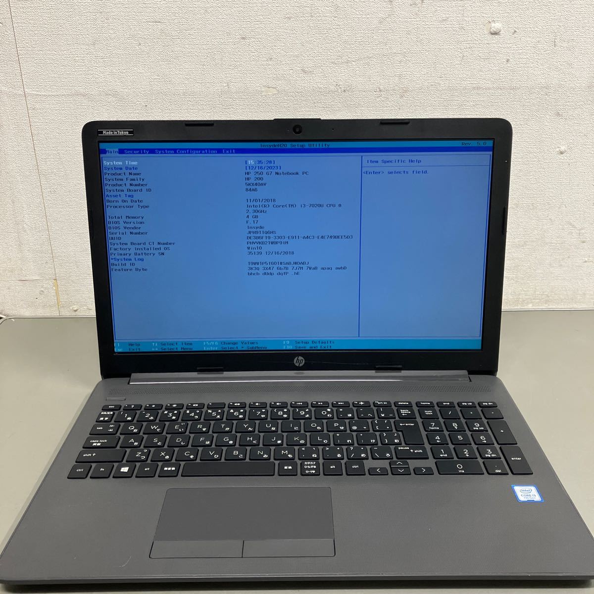 X113 HP 250 G7 Core i3 7020U メモリ 4GB _画像6