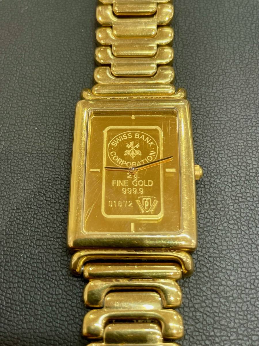 FS1111 ZITURA FINE GOLD 999.9 G 20 MICRONS FOND ACIER SAPHIR 腕時計 24金 2g インゴット スイス銀行 現状品_画像2