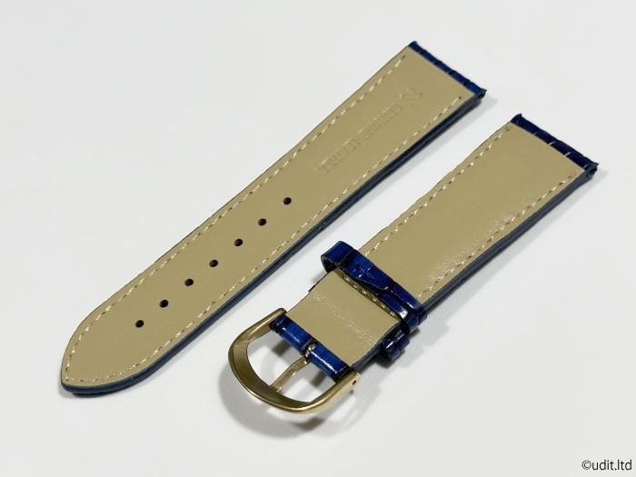 ラグ幅 22mm 腕時計ベルト レザーベルト バンド ブルー 尾錠ゴールド クロコダイル調 ハンドメイド 尾錠付き レザーバンド LB102 _裏面のデザインです。
