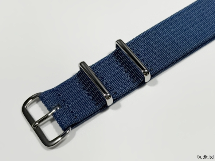 ラグ幅：20mm リブ編み 高品質 NATO ストラップ カラー：ブルー 腕時計ベルト ナイロン バンド ファブリック リブ rib_質感確認用の拡大画像です。