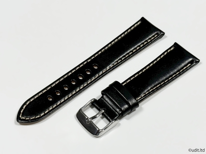 ラグ幅：21mm ブラック コードバン 本革 レザーベルト ハンドメイド 尾錠付き レザーバンド 腕時計ベルト LB101_21mm カラー：ブラック バックル：シルバー