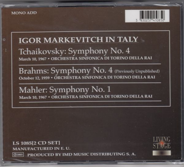 [2CD/Living Stage]マーラー:交響曲第1番他/I.マルケヴィチ&トリノRAI交響楽団 1967.3.10他_画像2