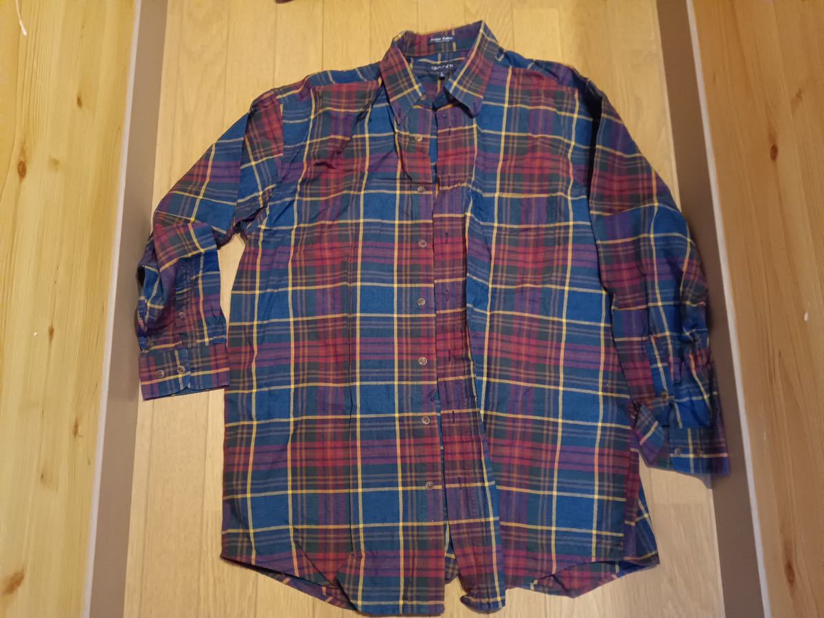 90s ポルトガル製 ガント GANT 長袖チェックシャツ L ビッグサイズ 90年代 *TS512_画像1