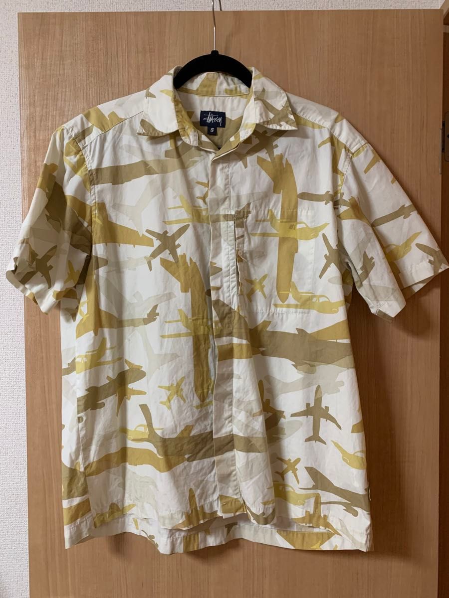 90's OLD STUSSY オールドステューシー 半袖シャツ 総柄 飛行機