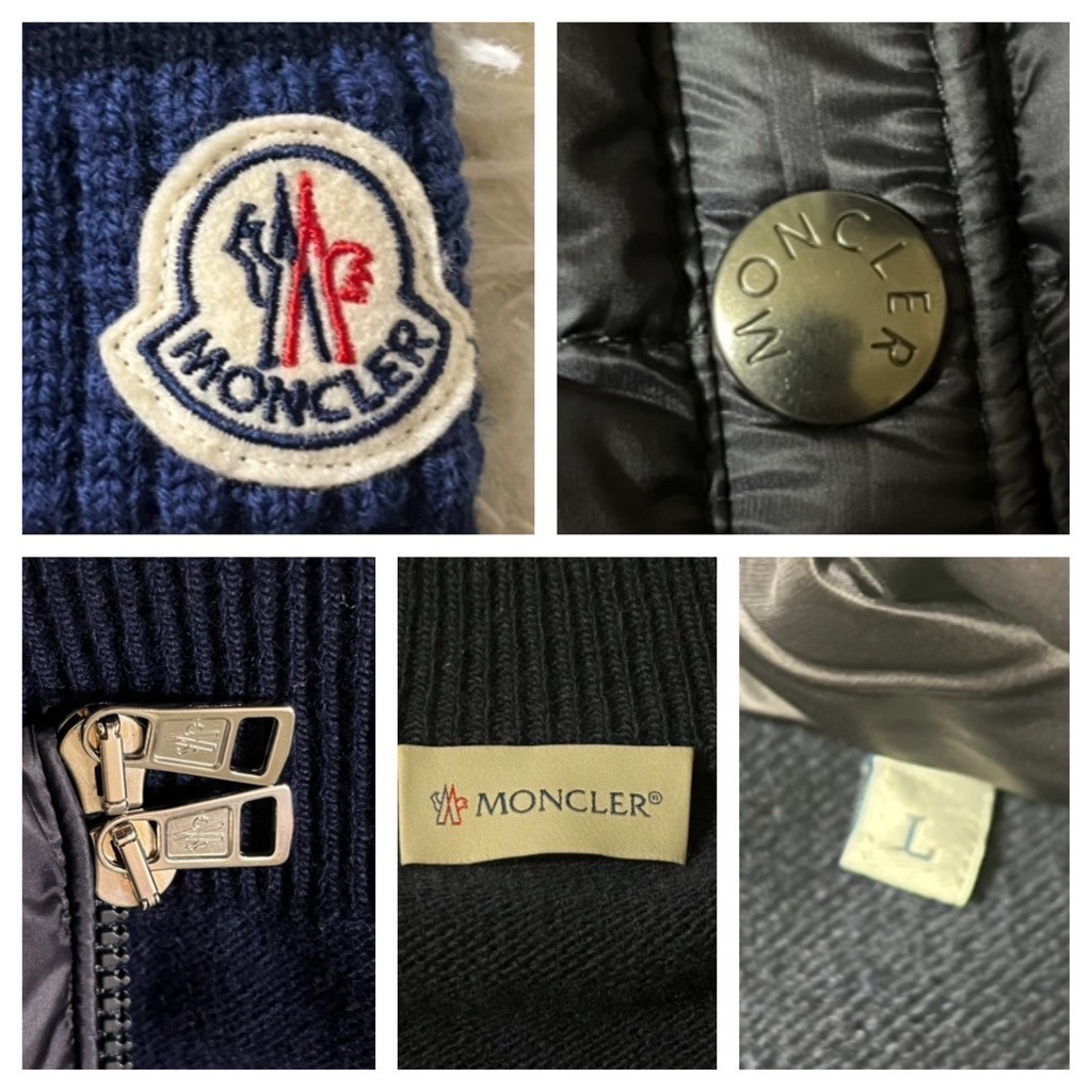 極美品/Lサイズ●MONCLER モンクレール CARDIGAN TRICOT ウール ナイロン ニット 切り替え ジップアップ ダウン ジャケット トリコロール_画像9