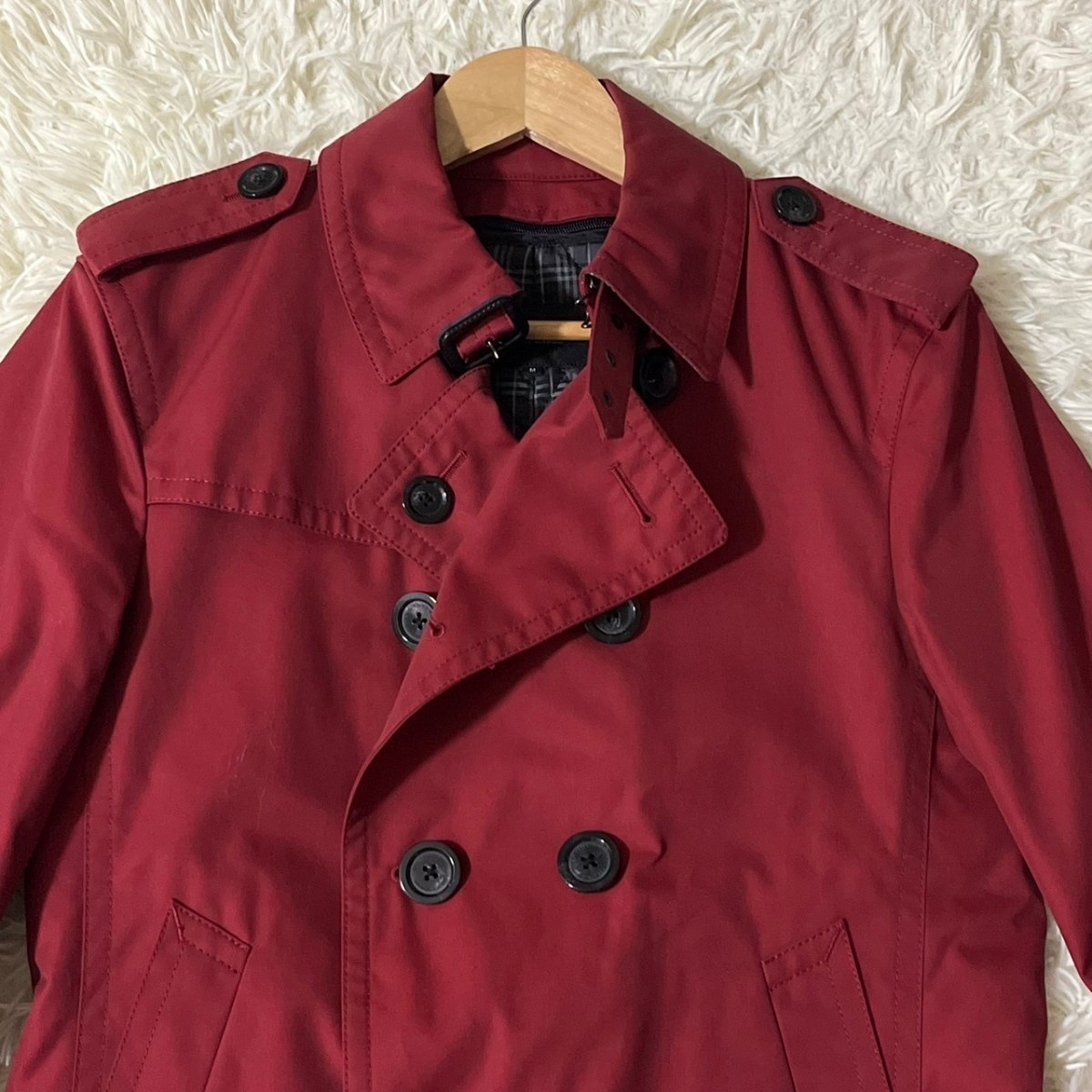 極美品定価10万●人気モデルBURBERRY BLACK LABEL ●最高級 トレンチコート ワインレッド バーバリー コート ノバチェック ライナー_画像3