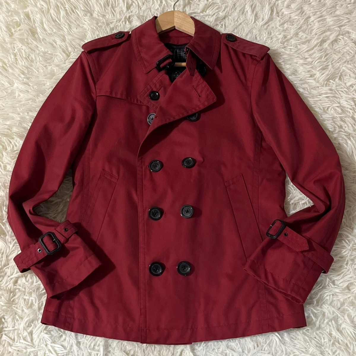 極美品定価10万●人気モデルBURBERRY BLACK LABEL ●最高級 トレンチコート ワインレッド バーバリー コート ノバチェック ライナー_画像2