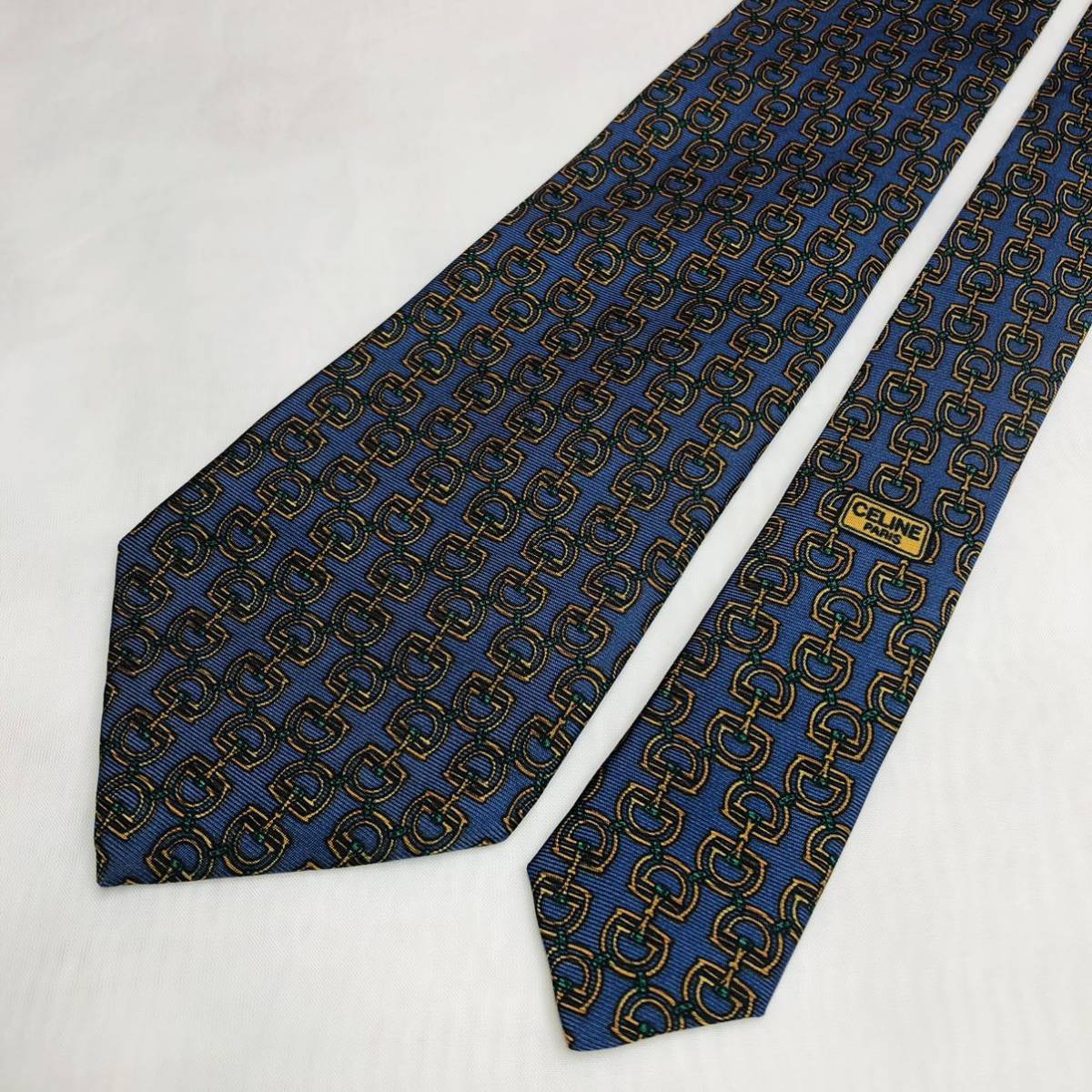 CELINE Celine necktie high brand navy total pattern high class silk 100%