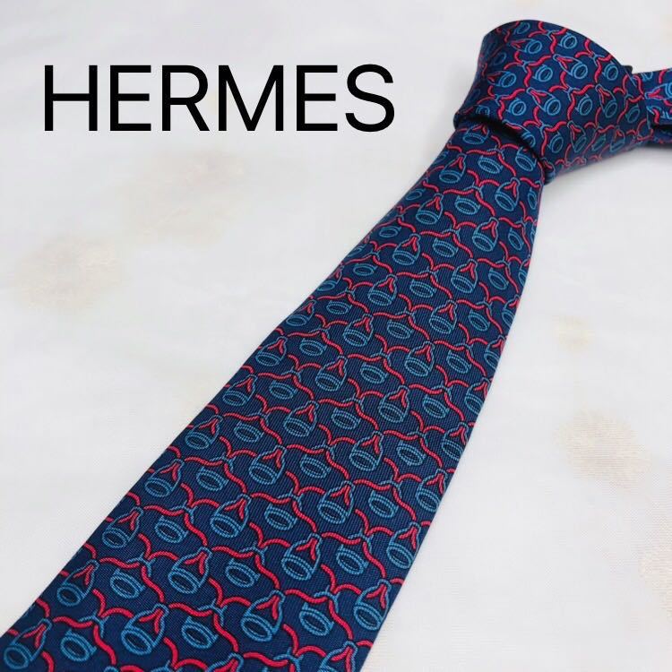 未使用 HERMES エルメス ネクタイ 紺 ビジネス ハイブランド シルク-