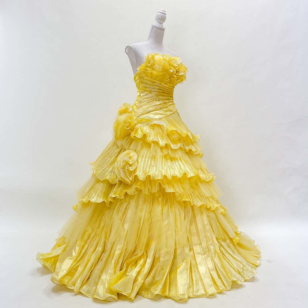  used color dress yellow yellow color race up 9~11 number T wedding photo wedding front .. musical performance . stage dress C-200