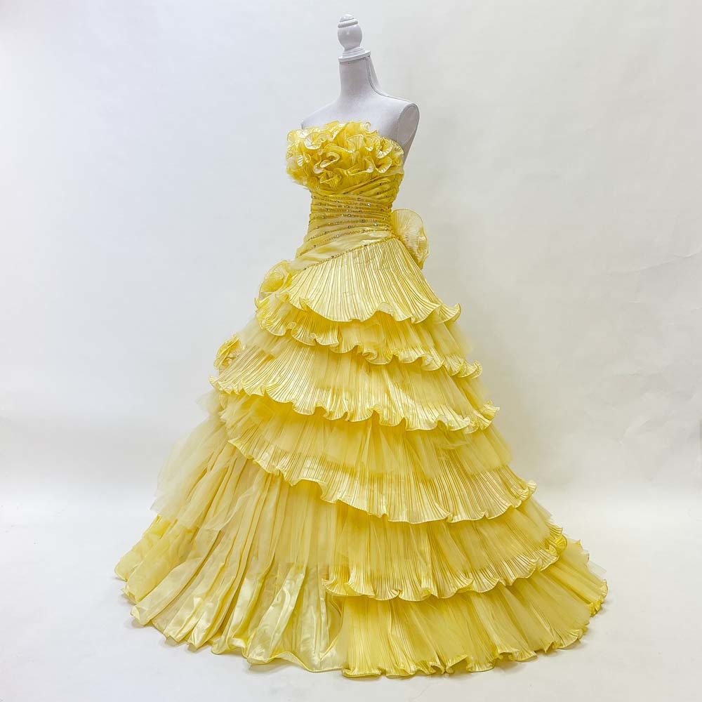  used color dress yellow yellow color race up 9~11 number T wedding photo wedding front .. musical performance . stage dress C-200