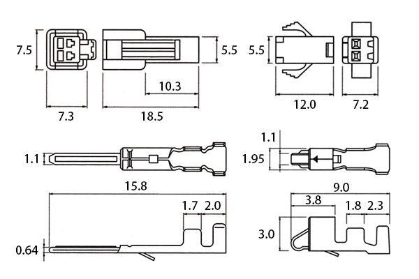 細線用　小型　2ピン　コネクター&ターミナル　カプラー　オス・メス　10組セット　定形郵便発送_画像3