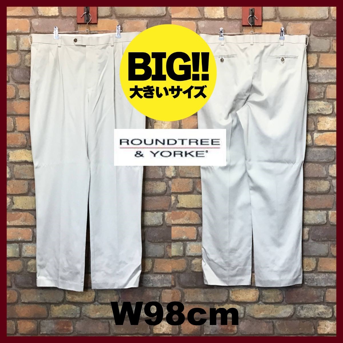 BP2-328★W98センチ位★アメリカ古着★USAビッグサイズ【ROUNDTREE&YORKE】2タック スラックス【W38×L32 メンズ XL】オフホワイト ゴルフ_画像2