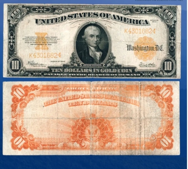 アメリカ 1922年 10ドル大型紙幣 金兌換券