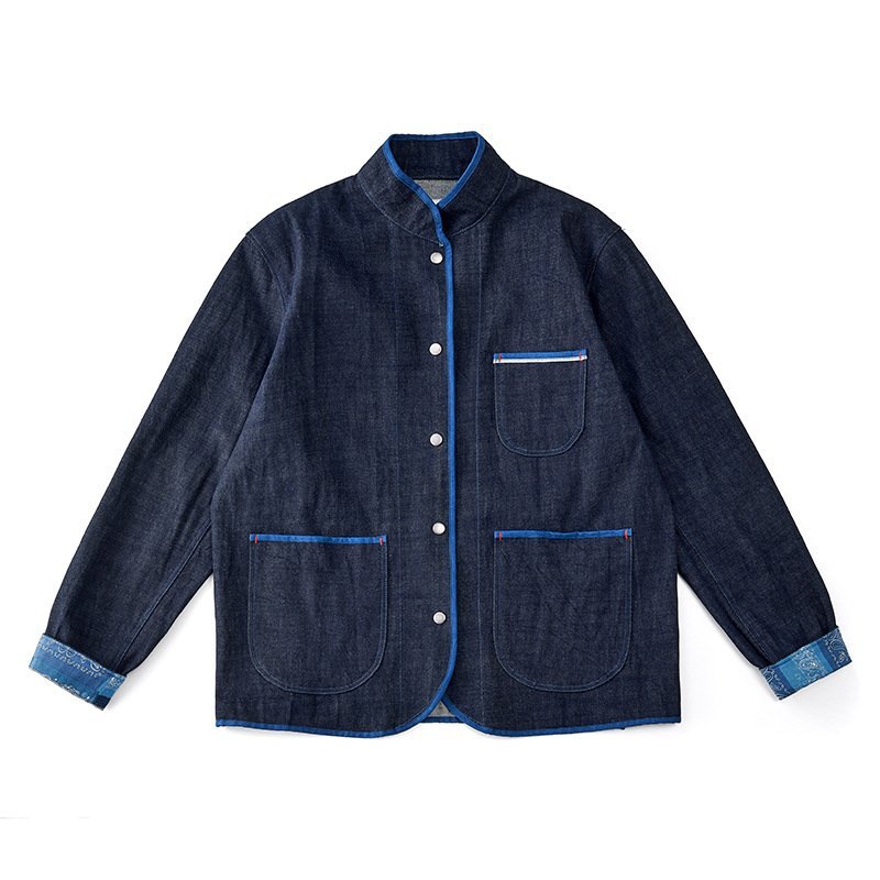 注目のブランド ゆったり Gジャン ワークジャケット 14ozデニム 藍染め レトロ メンズ L 濃紺 天然インディゴ 綿100% Lサイズ