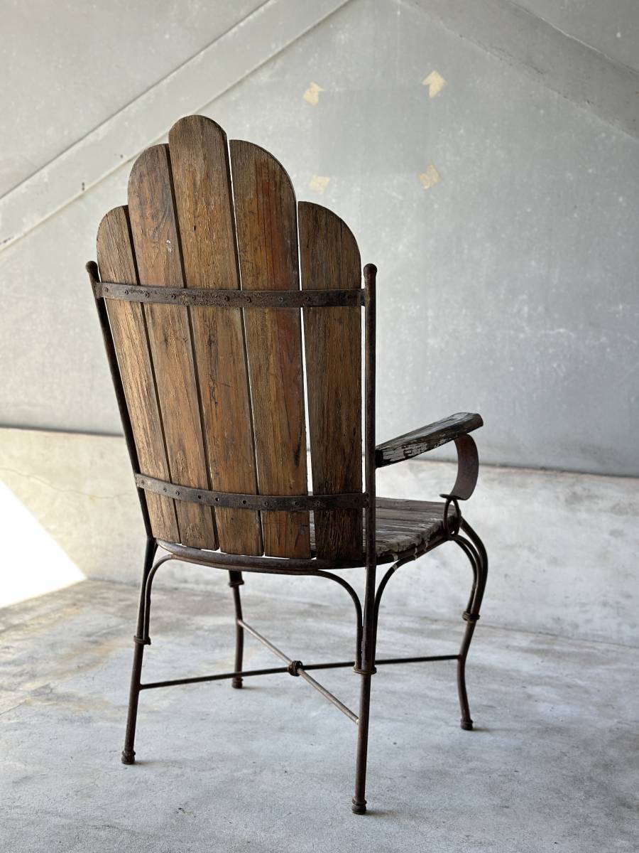 ガーデンチェア　アイアン　シャビー　木製　椅子　イス　ヴィンテージ　古家具　インテリア　古道具　ヴィンテージ家具_画像9