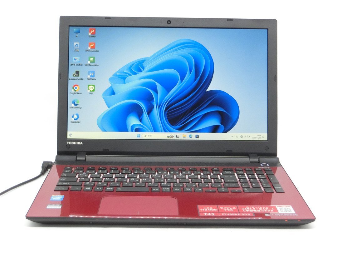 カメラ内蔵/中古/15.6型/ノートPC/Win11H/高速SSD256/8GB/Cel　3205U/TOSHIBA　T45/RR　HDMI/USB3.0/Bluetooth/テンキー　WPS office2搭載_画像1