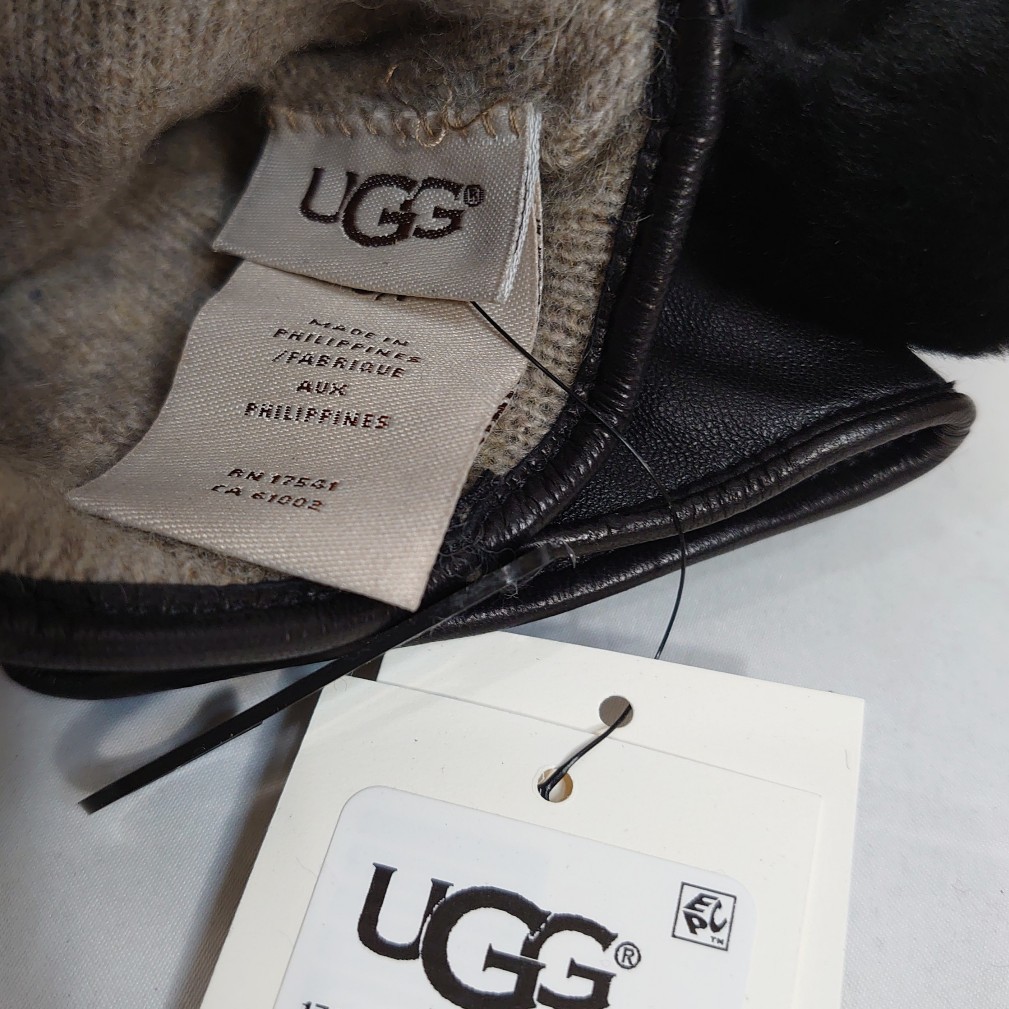 【S】UGG アグ レザー手袋 LEATHER POM GLOVE BLACK_画像7