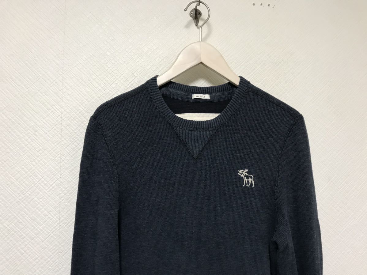 本物アバクロアンドフィッチAbercrombie&Fitchコットンワッフルロゴ刺繍長袖TシャツロンTメンズサーフアメカジミリタリー紺ネイビーS