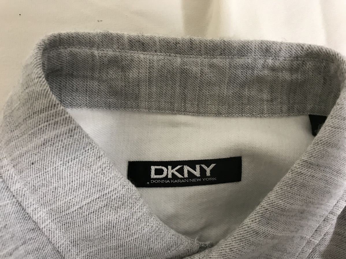 本物ダナキャランニューヨークDKNYコットンレーヨンウール長袖シャツメンズサーフミリタリーワークビジネススーツグレーM日本製_画像4