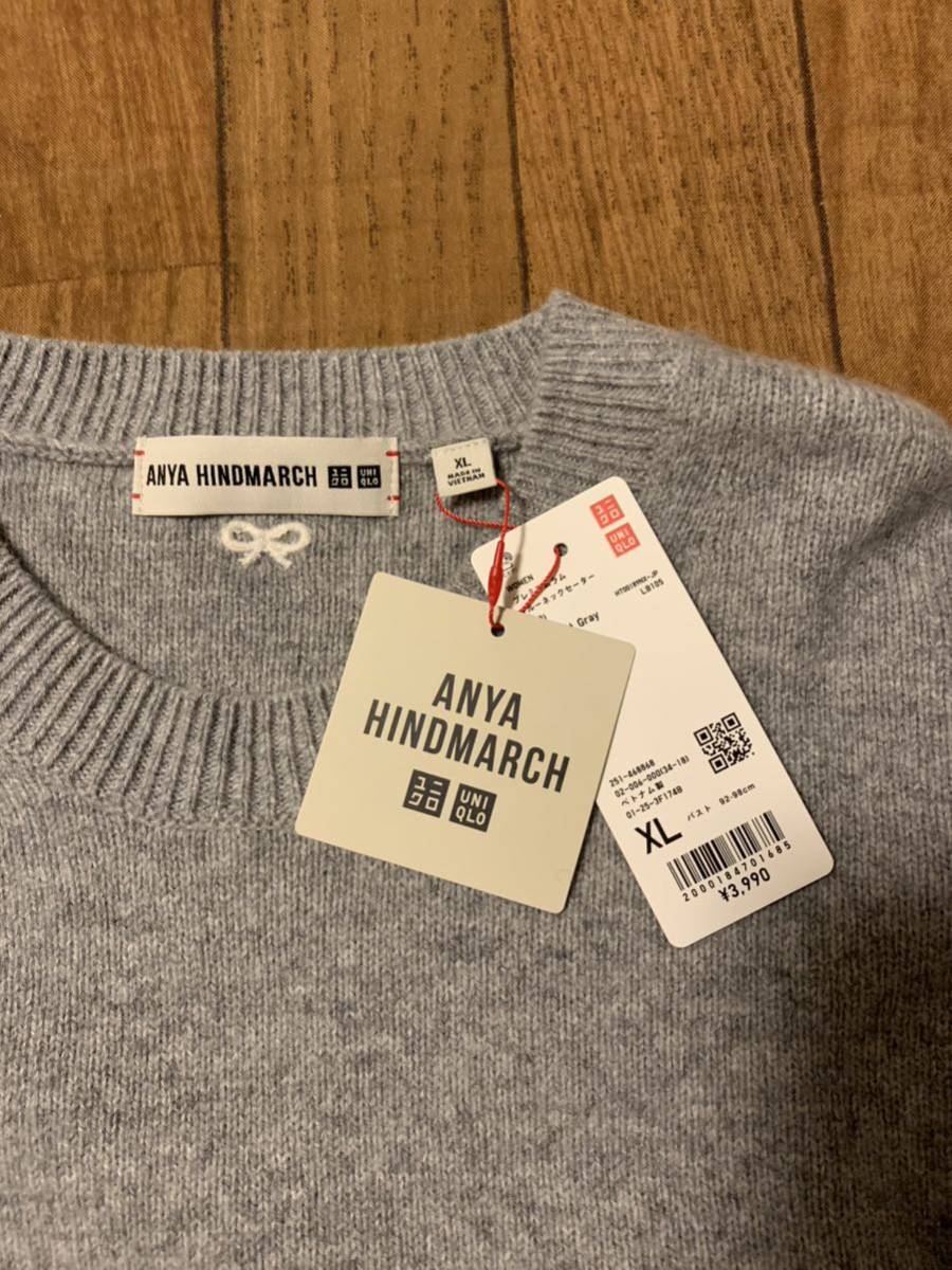 uniqlo ユニクロ　anya hindmarch アニヤハインドマーチ　コラボ　プレミアムラムクルーネックセーター　グレー 灰新品　xl_画像2