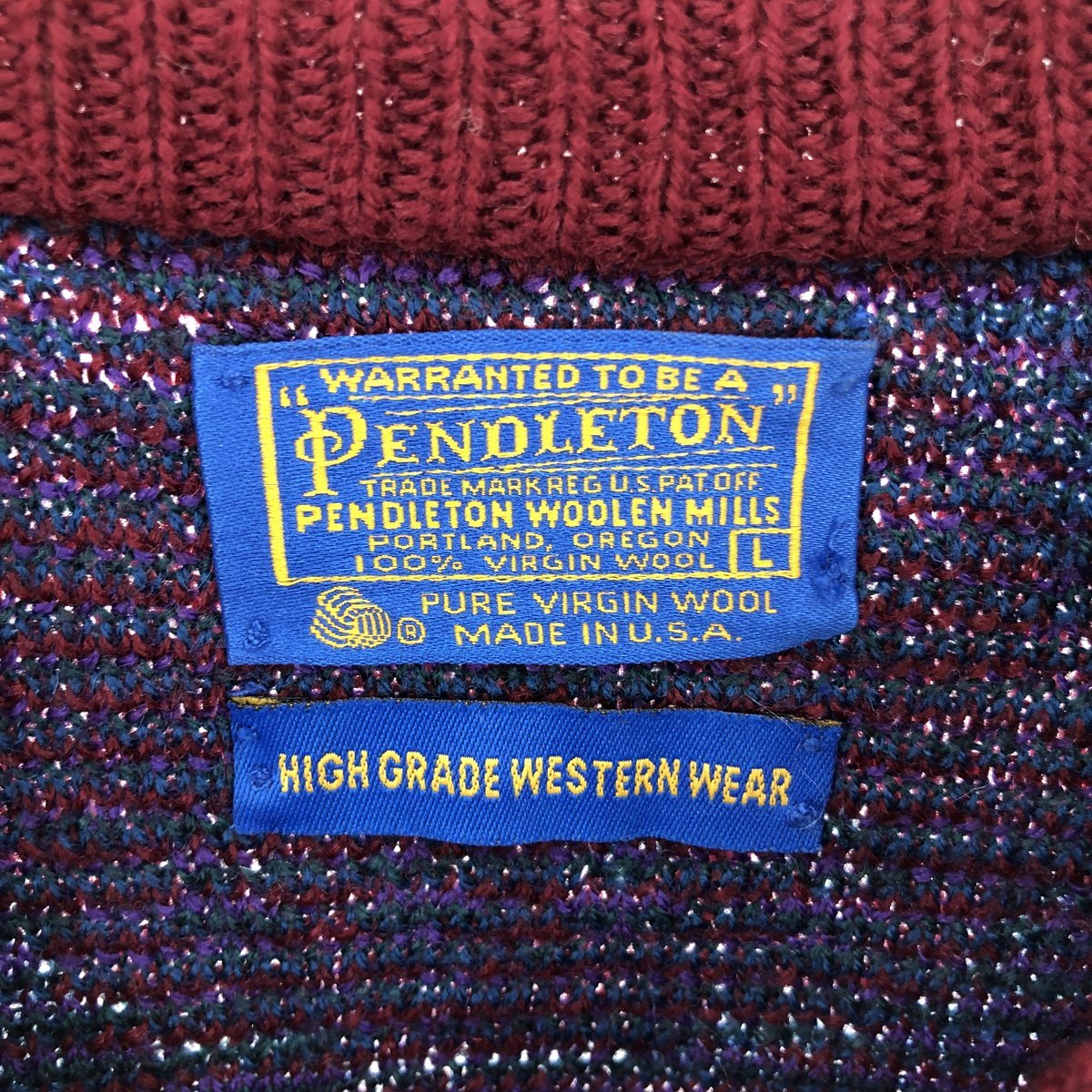 古着 70年代 ペンドルトン PENDLETON HIGH GRADE WESTERN WEAR 総柄 ネイティブ柄 ウールニットセーター USA製 メンズL /eaa396096_画像3