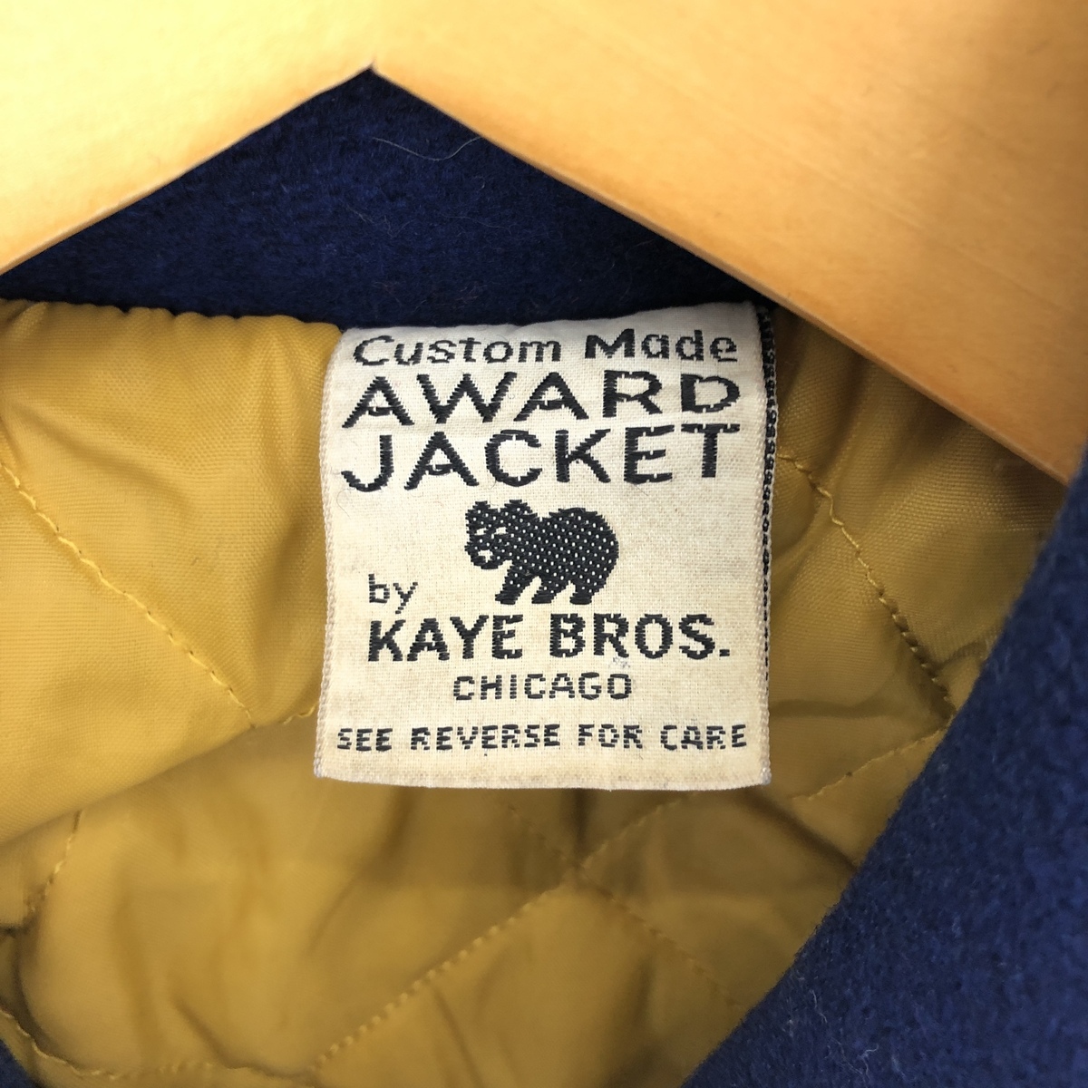 古着 70~80年代 KAYE BROS バックワッペン 襟付き 袖革ウールボタンスタジャン バーシティジャケット メンズL ヴィンテージ /eaa397017_画像3