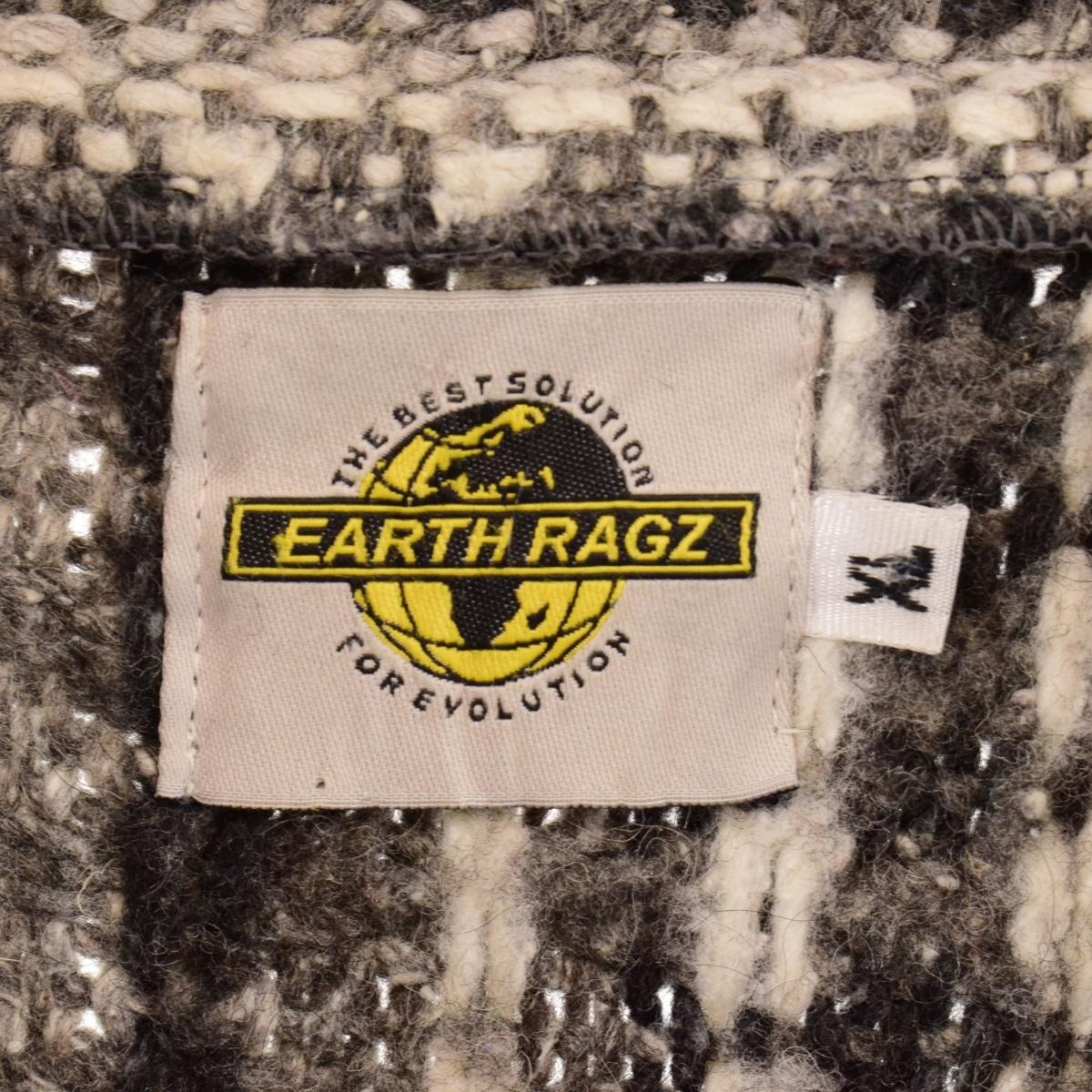 古着 EARTH RAGZ 総柄 襟付き ウールニットフルジップセーター メンズXL /eaa389088_画像3