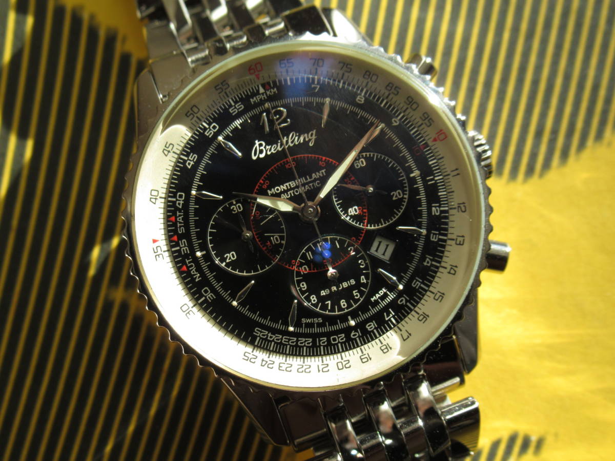 【希少/OH済】BREITLING ブライトリング ナビタイマー モンブリラン A41030 [49RUBIS] 黒 クロノグラフ 自動巻き 腕時計