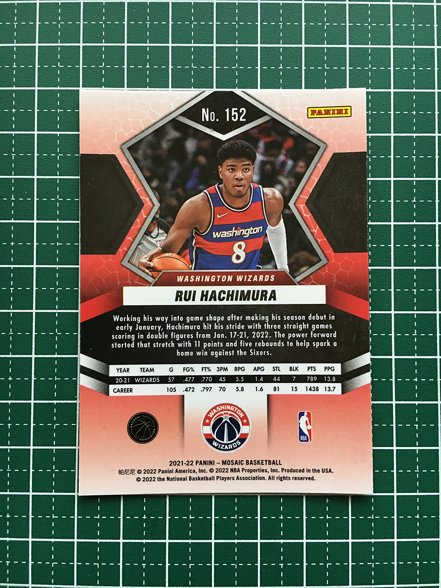 ★PANINI 2021-22 NBA MOSAIC #152 八村塁／RUI HACHIMURA［WASHINGTON WIZARDS］ベースカード「BASE」★_画像2