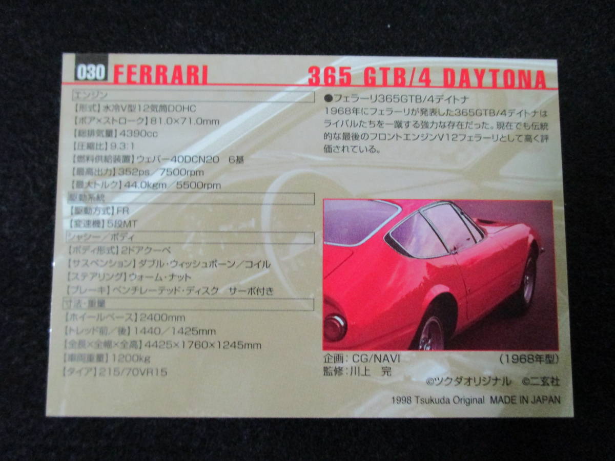 フェラーリ　３６５GTB４デイトナ　１９６８年型　ツクダオリジナル　モーターカー　スポーツカー　レトロカード_画像2