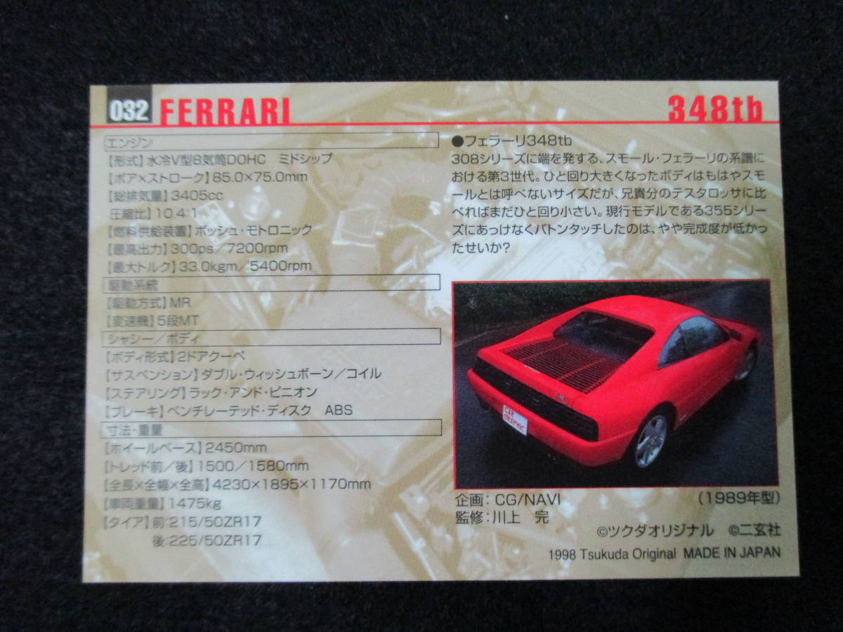 フェラーリ　３４８ｔｂ　１９８９年型　ツクダオリジナル　モーターカー　スポーツカー　レトロカード_画像2