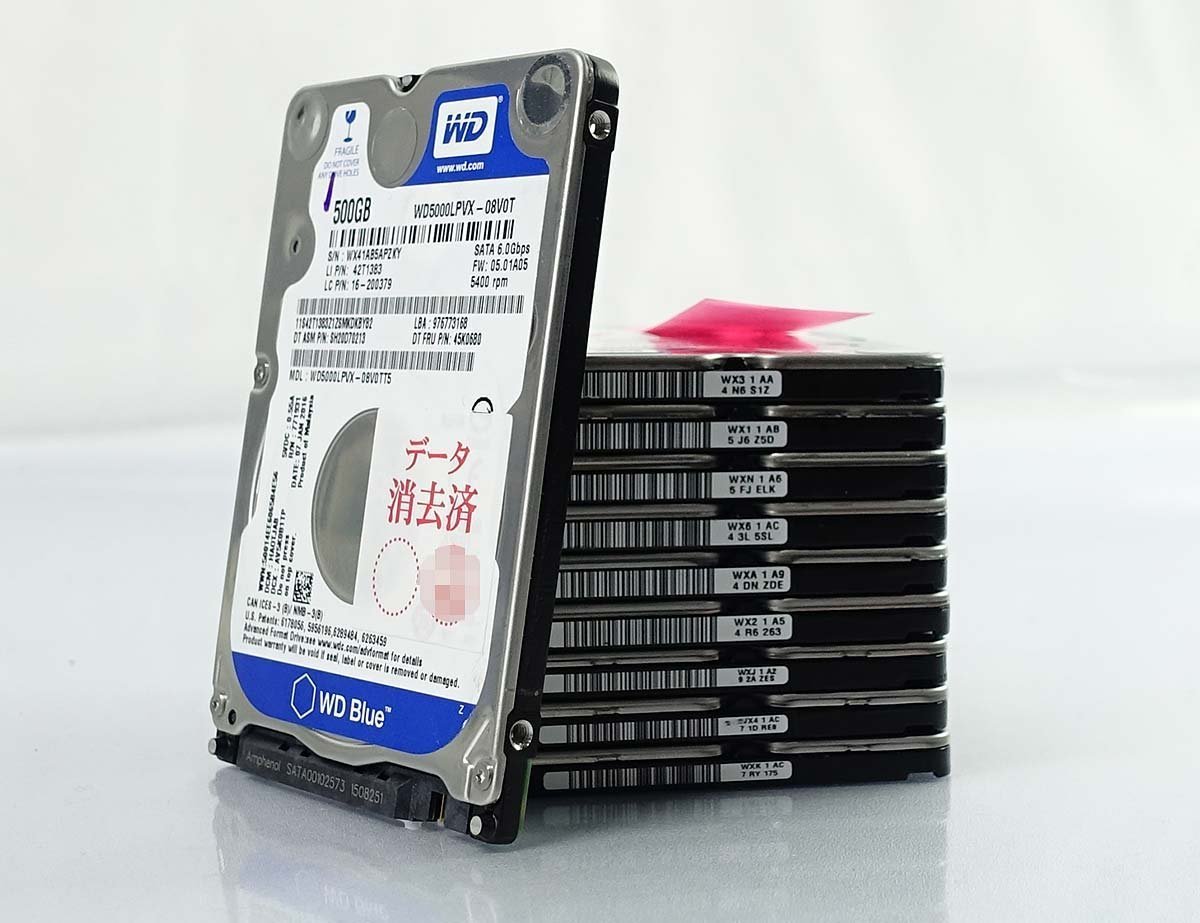 レターパック 10個セット WD WD5000LPCX -08 LPVX -08V0T 500GB HDD 2.5インチ/SATA/データ消去 ハードディスク Western digital S122106_画像1