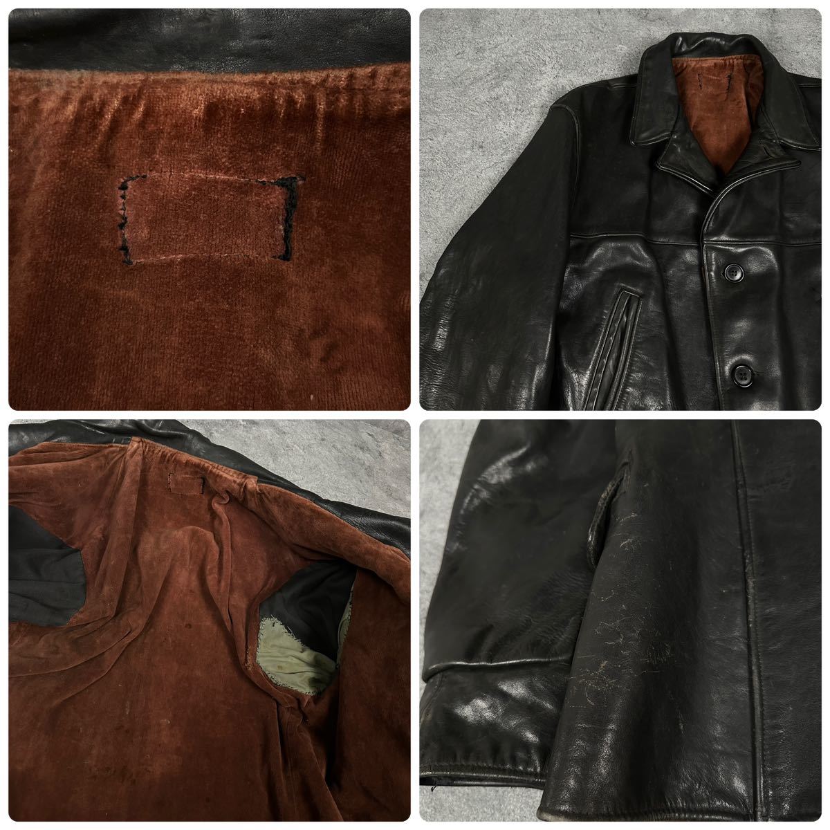 希少 30s ビンテージ ホースハイド レザー シングル カーコート 10s 20s 40s vintage jacket_画像9