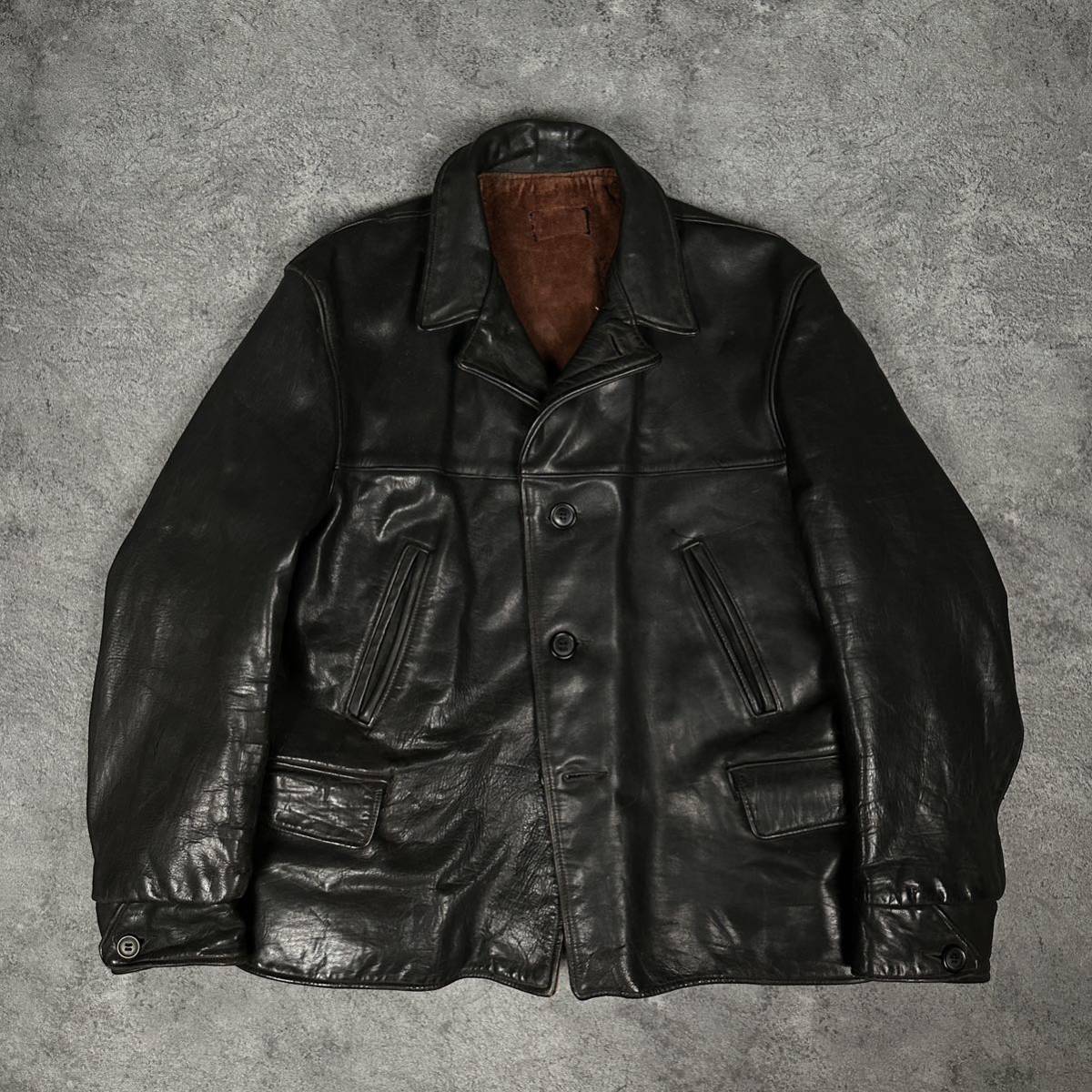 希少 30s ビンテージ ホースハイド レザー シングル カーコート 10s 20s 40s vintage jacket_画像4