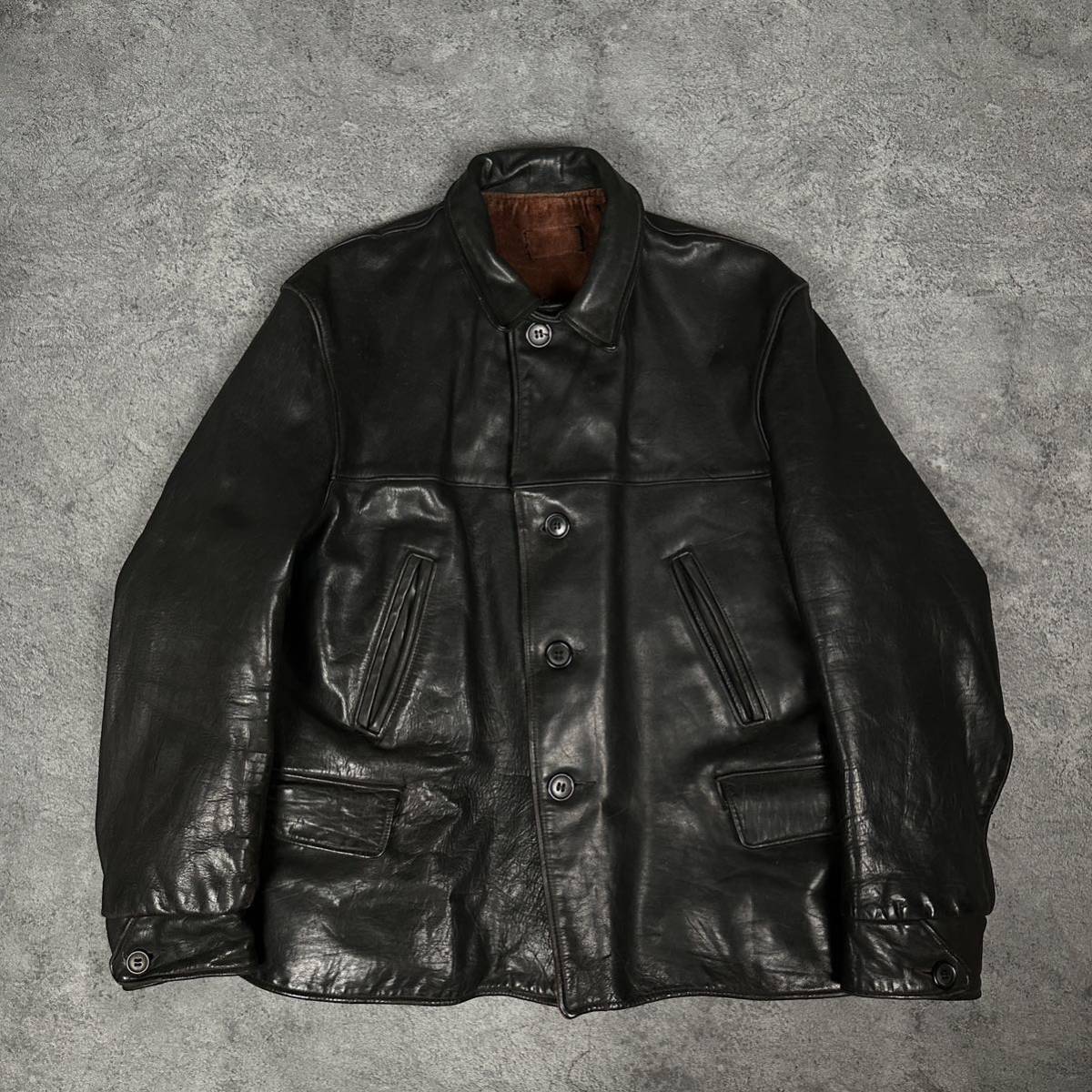 希少 30s ビンテージ ホースハイド レザー シングル カーコート 10s 20s 40s vintage jacket_画像2