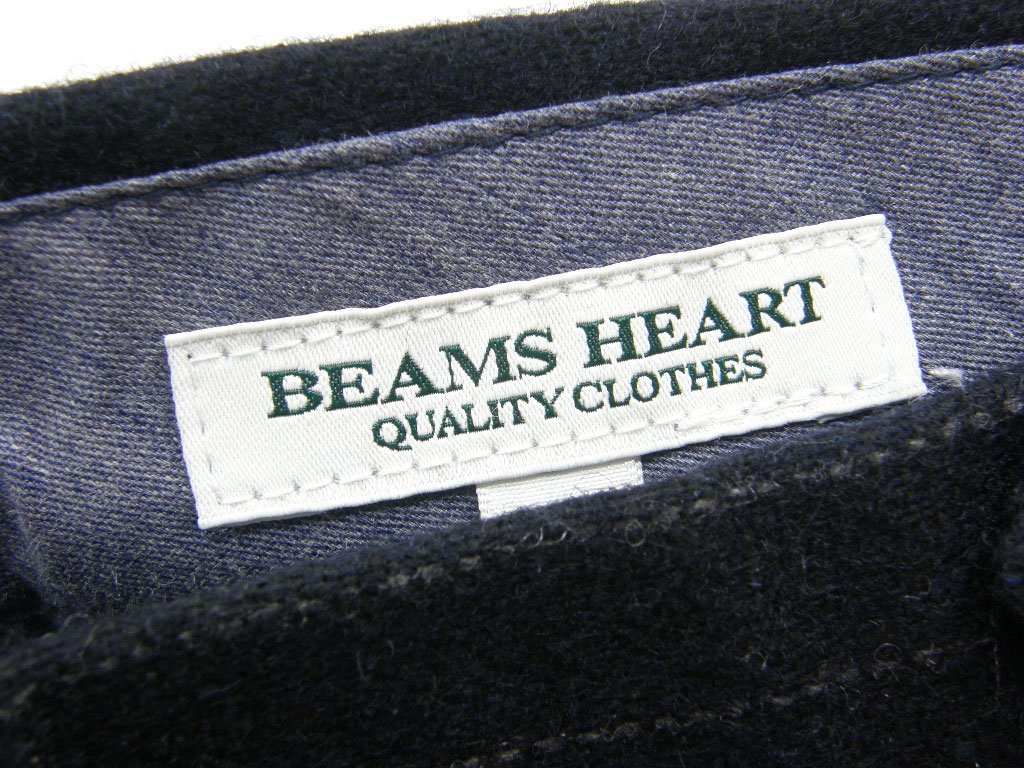 新品 BEAMS HEART 秋冬 【国内尾州生産 フランネル】 ネイビーストライプ スラックス パンツ 48 L ウール 毛 ★344929 ビームス_画像8