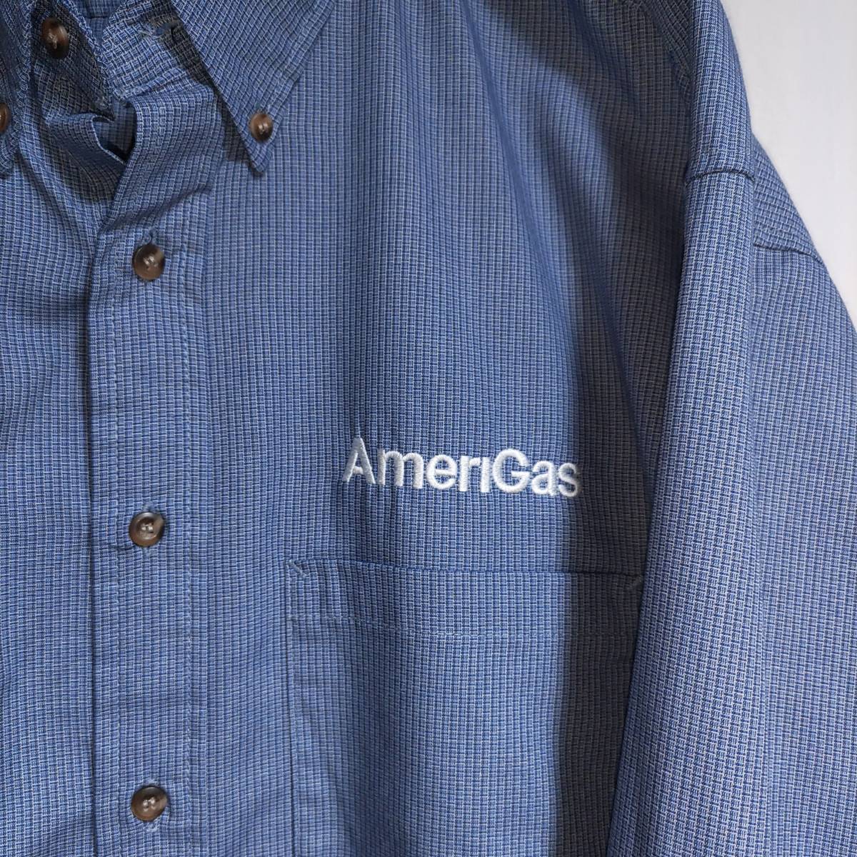 RED KAP 長袖ワークシャツ size 2XL オーバーサイズ ブルー ゆうパケットポスト可 胸 刺繍 AmeriGas USA国旗 袖 古着 洗濯 プレス済 a06_画像5