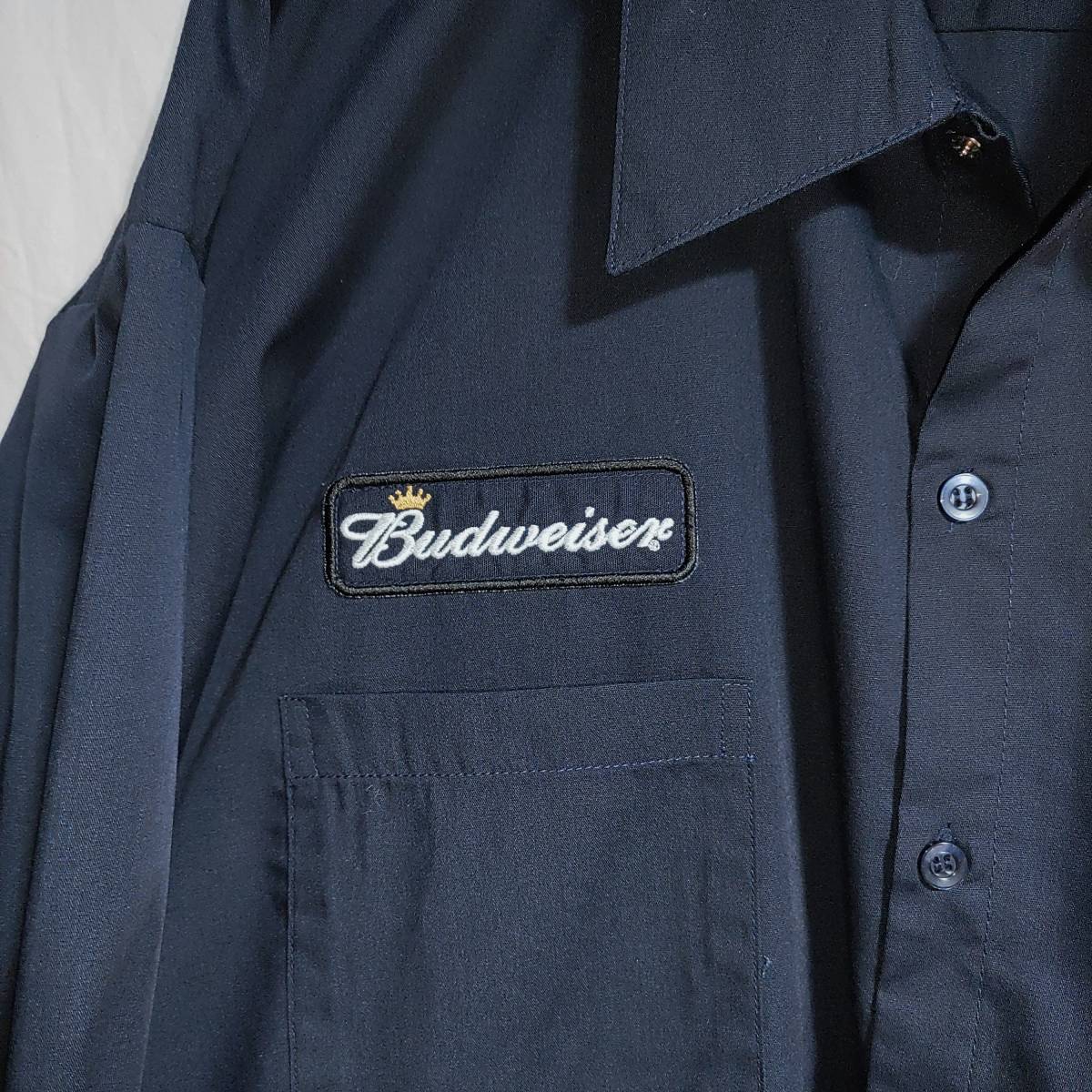 WINNERSCIRCLE 長袖ワークシャツ size 2XL オーバーサイズ ネイビー ゆうパケットポスト可 胸 ワッペン Budweiser 古着 洗濯 プレス済 a45_画像3