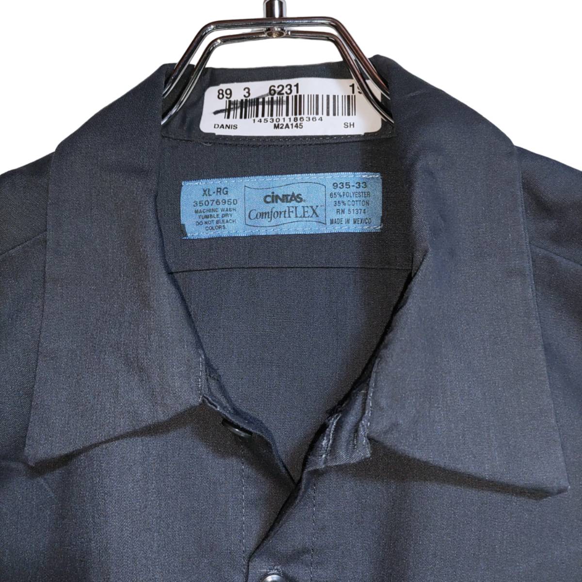 CiNTAS 長袖ワークシャツ size XL オーバーサイズ チャコールグレー ゆうパケットポスト可 胸 ワッペン MOTERCARS 古着 洗濯 プレス済 b05_画像2