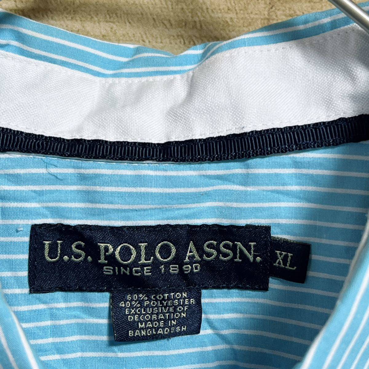 U.S. POLO ASSN. ユーエスポロアッスン　ボタンダウン 半袖シャツ ストライプ ワンポイントロゴ　サイズXL_画像4