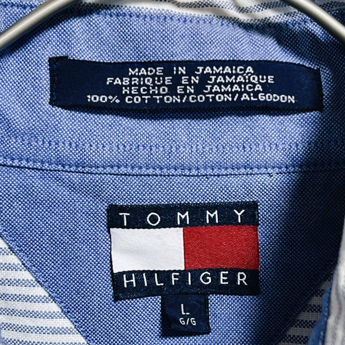 TOMMY HILFIGER トミーヒルフィガー　90’s ヴィンテージ ボタンダウン 長袖シャツ ストライプシャツ　ロゴ刺繍　フラッグタグ　サイズＬ_画像5