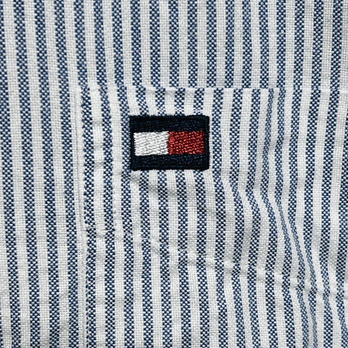 TOMMY HILFIGER トミーヒルフィガー　90’s ヴィンテージ ボタンダウン 長袖シャツ ストライプシャツ　ロゴ刺繍　フラッグタグ　サイズＬ_画像4