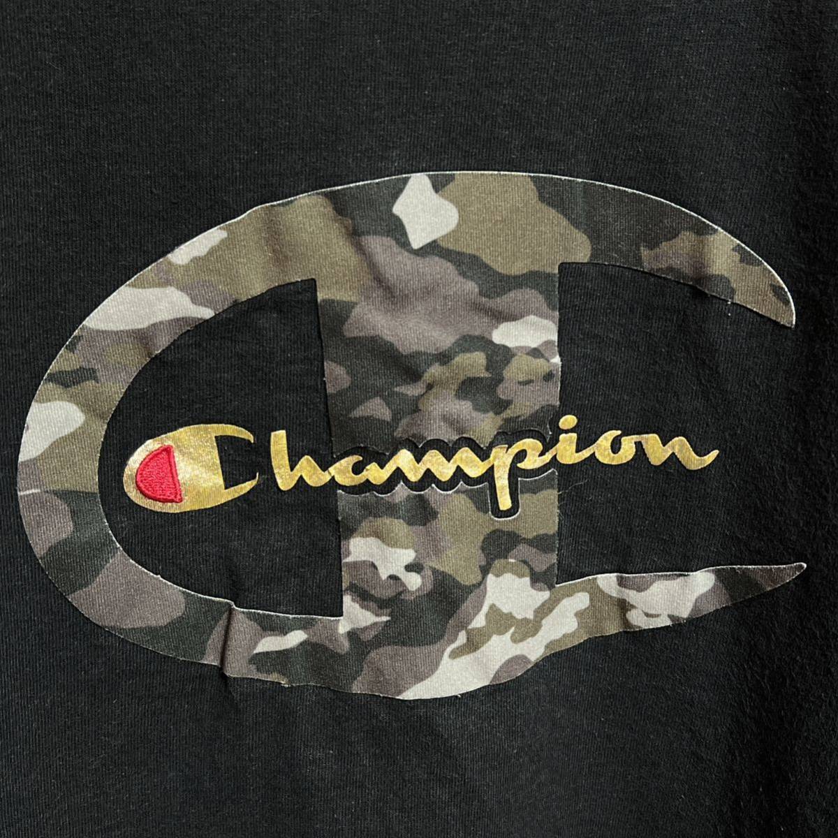 championチャンピオン 半袖Tシャツ ビッグロゴ 迷彩 フロッキープリント サイズMの画像2
